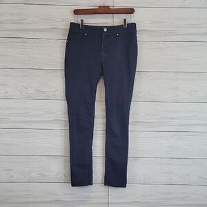 Chico's Platinum Slim Fit Cotton Blend Blue Jeans Leather Look Womens Size S